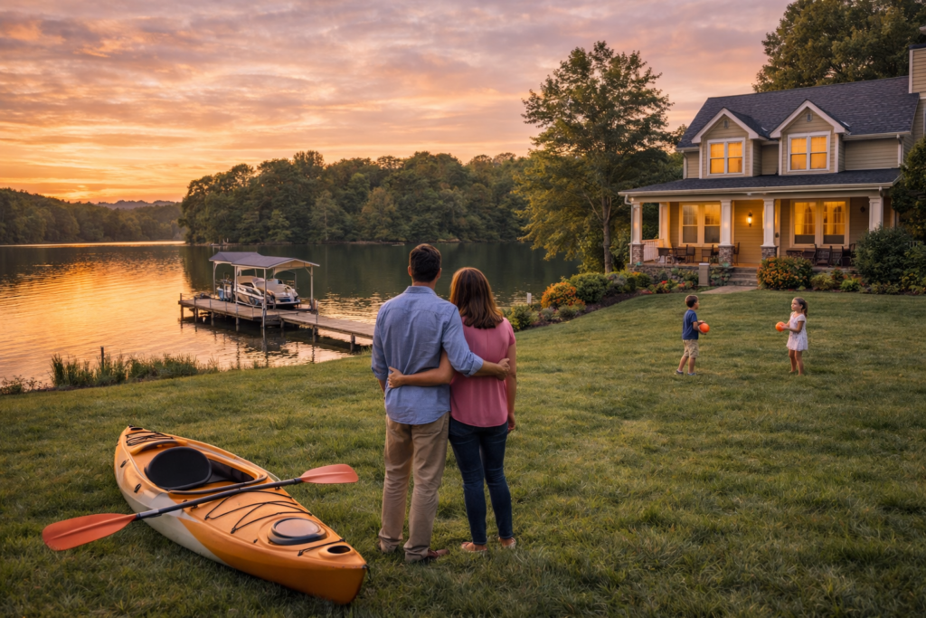 Vance Country golden lakeside sunset with family