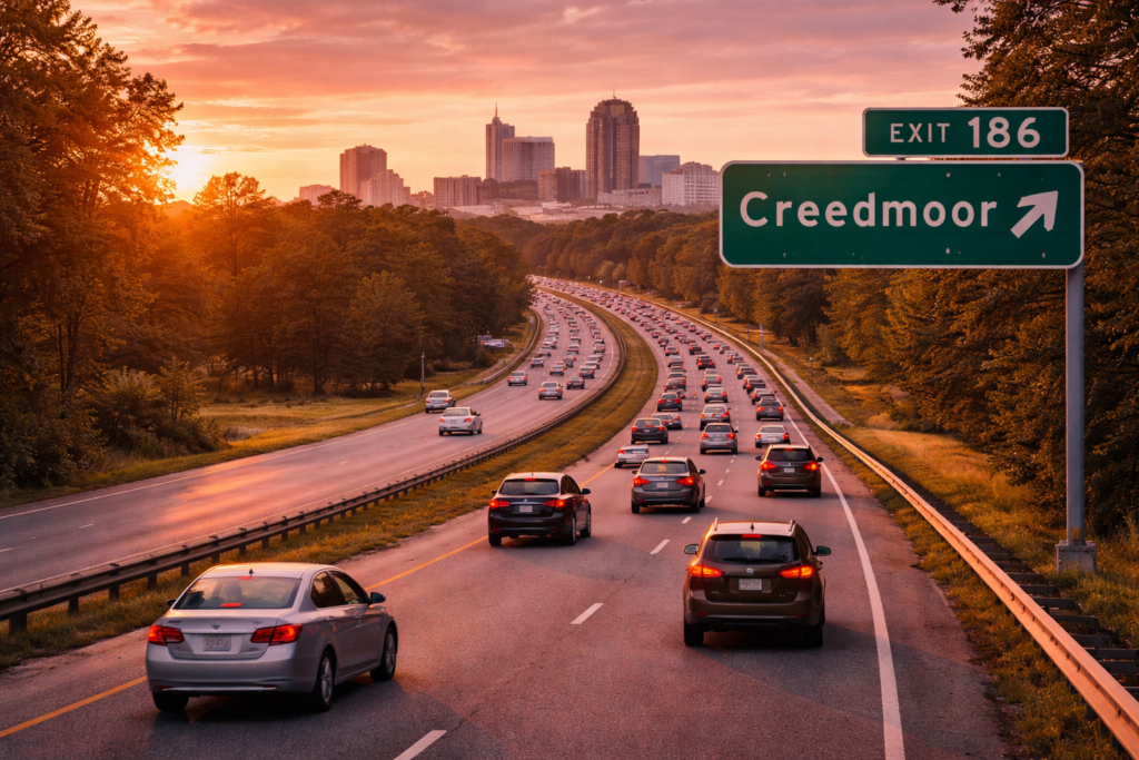 golden sunset over highway to raleigh