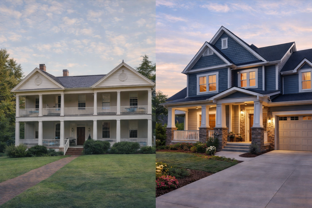 Oxford NC suburban sunset historic and modern homes