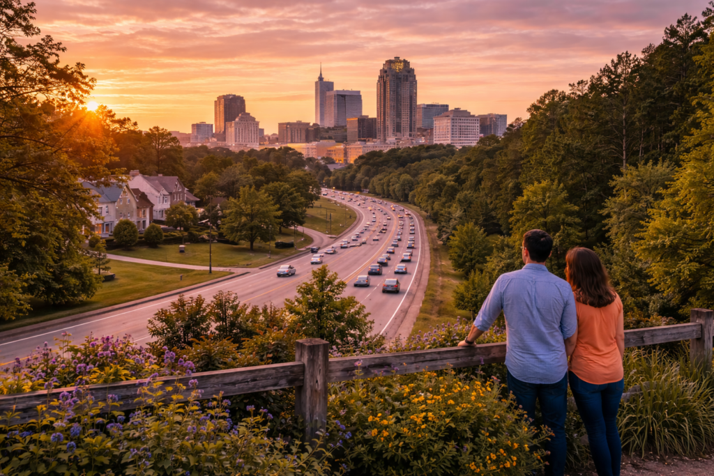 Granville County sunset view over raleigh suburbs